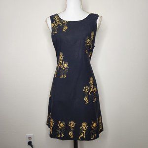 Rima Womens Large Black Indigenous African Ceremonial Art A-line Dress Tie Back